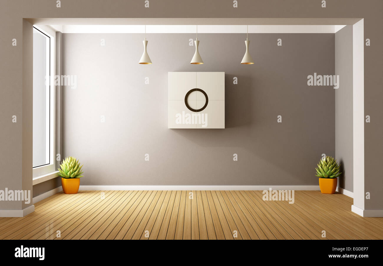 Svuotare la camera moderna con windows e con armadio a muro - 3D Rendering Foto Stock