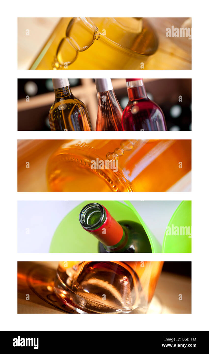 Collage di varie bottiglia di vino Foto Stock