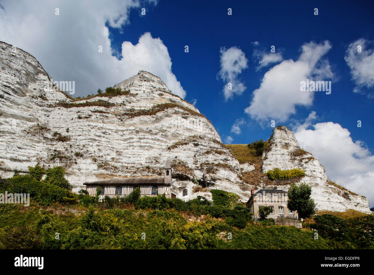 Cappella rupestre, La Chapelle dans le roc, Saint Adrien, Belbeuf, Haut-Normandy, Normandia, Francia Foto Stock