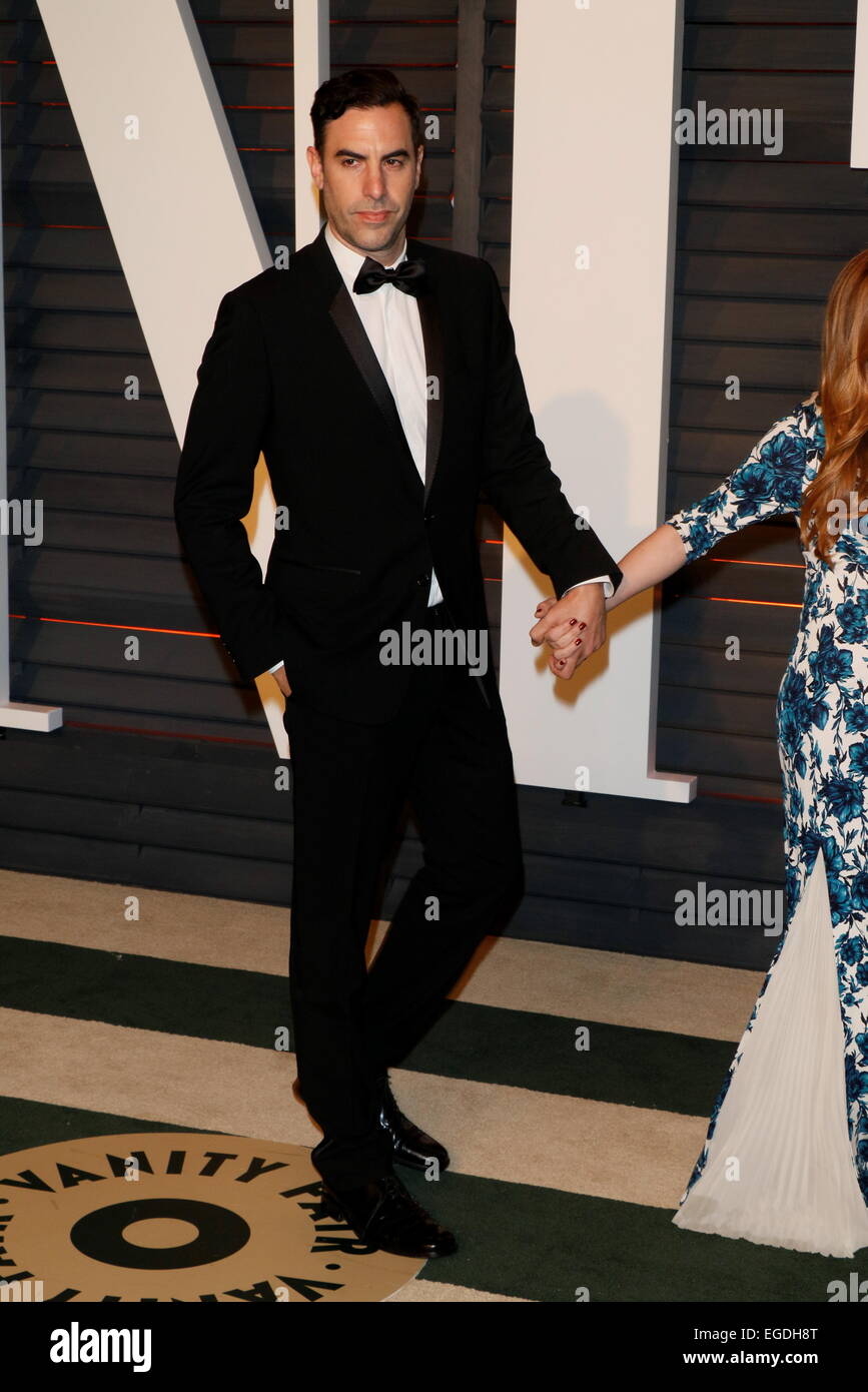 Attori sacha baron cohen e Isla Fisher frequentare il Vanity Fair Oscar Party a Wallis Annenberg Center for the Performing Arts di Beverly Hills, Los Angeles, Stati Uniti d'America, il 22 febbraio 2015. Foto: Hubert Boesl - nessun filo SERVICE - Foto Stock