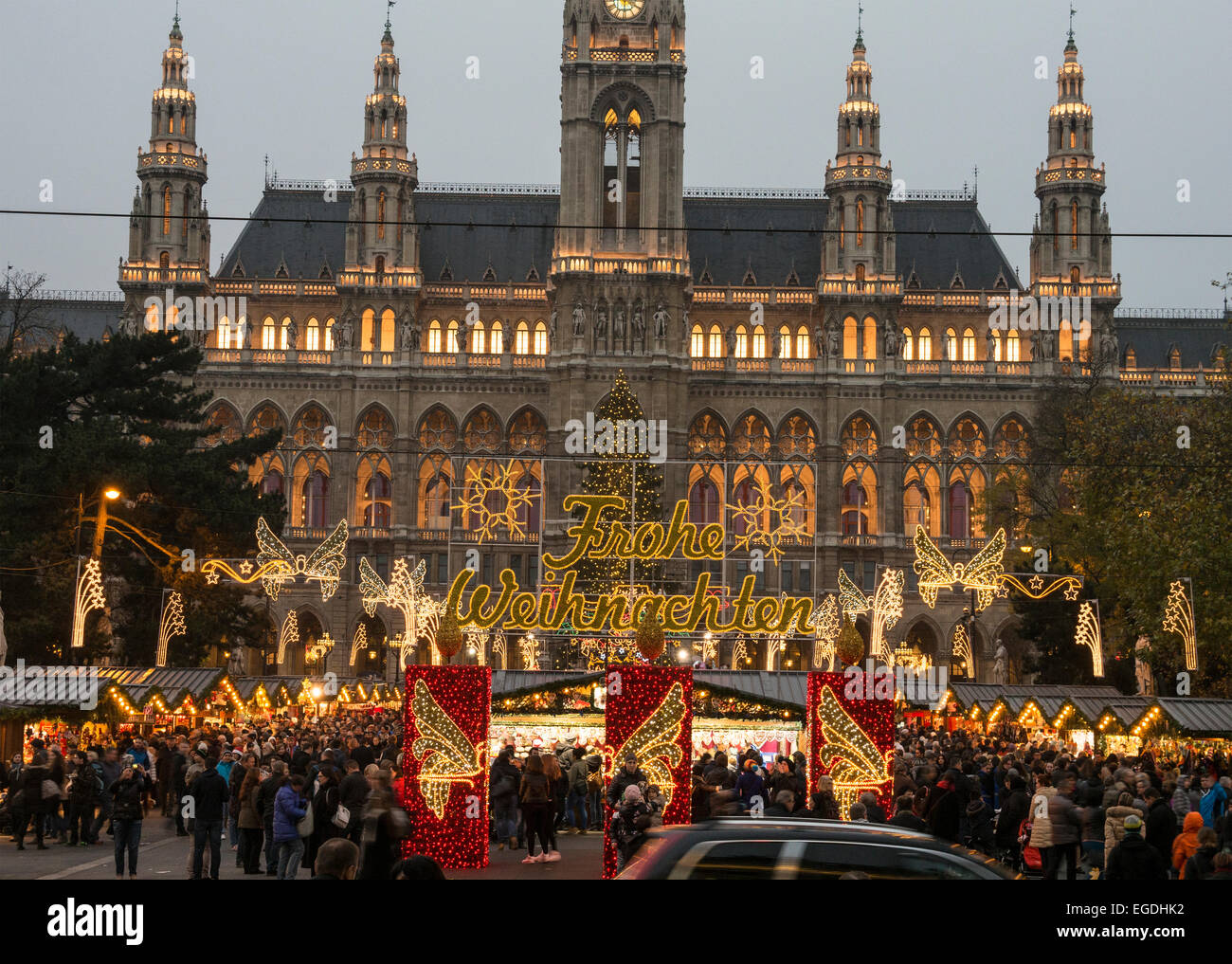 Vienna Rathaus Mercatini di Natale Austria Foto Stock