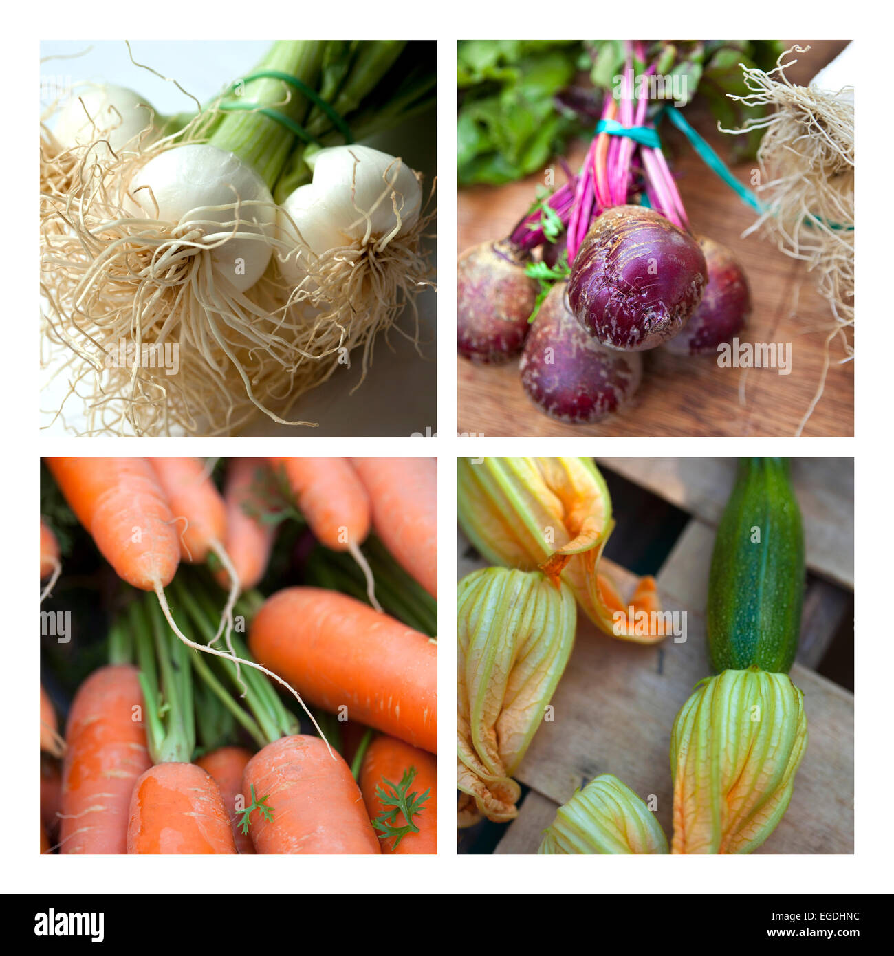 Di vegetali e di stallo di mercato su di un collage Foto Stock