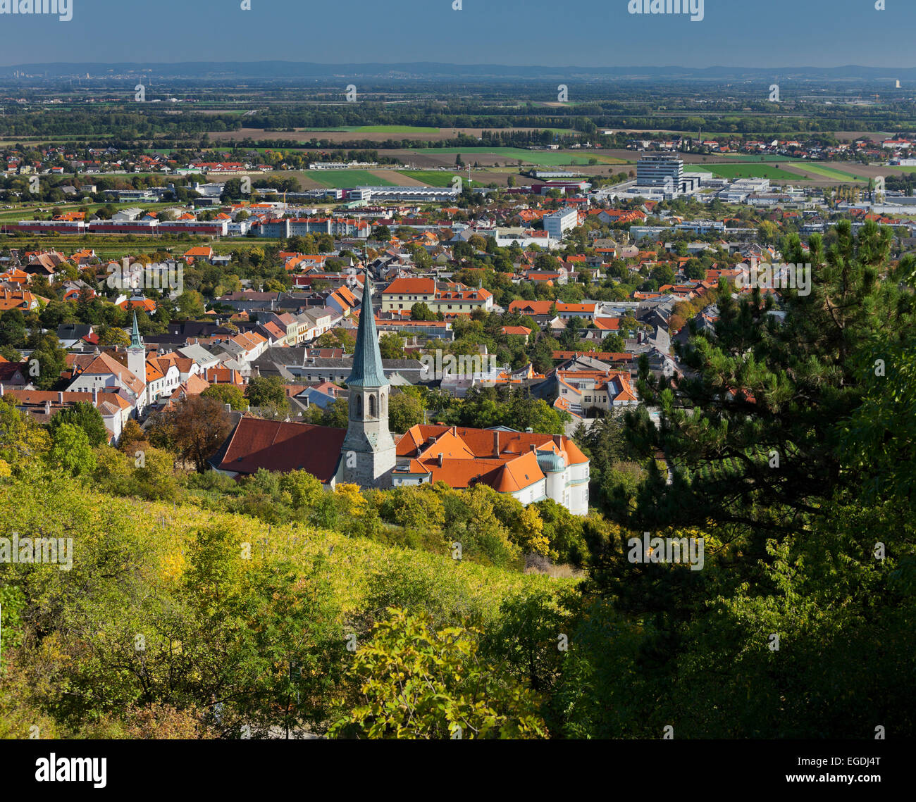 Vista della chiesa, Thermenregion, Gumpoldskirchen, Austria Inferiore, Austria Foto Stock