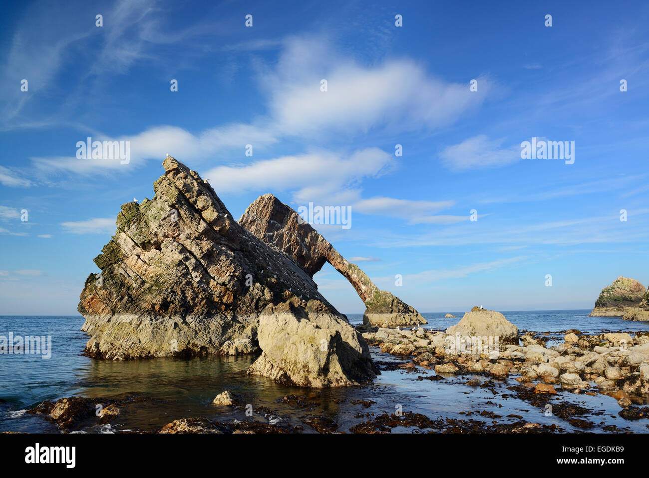 Bow Fiddle Rock, Portknockie, murene, East Coast, Scozia, Gran Bretagna, Regno Unito Foto Stock