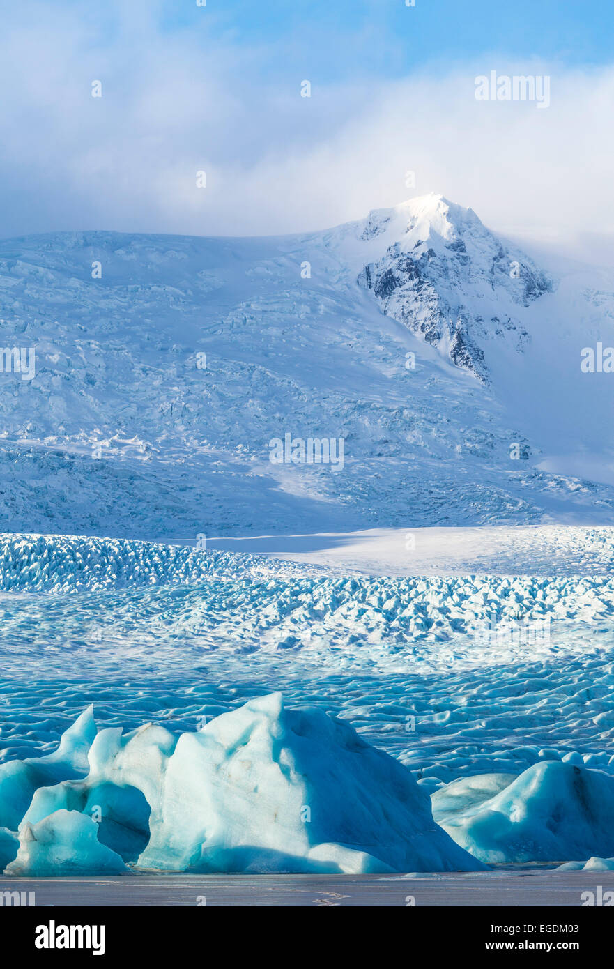 Fjallsarlon laguna iceberg e il ghiacciaio Vatnajokull Islanda Europa Foto Stock