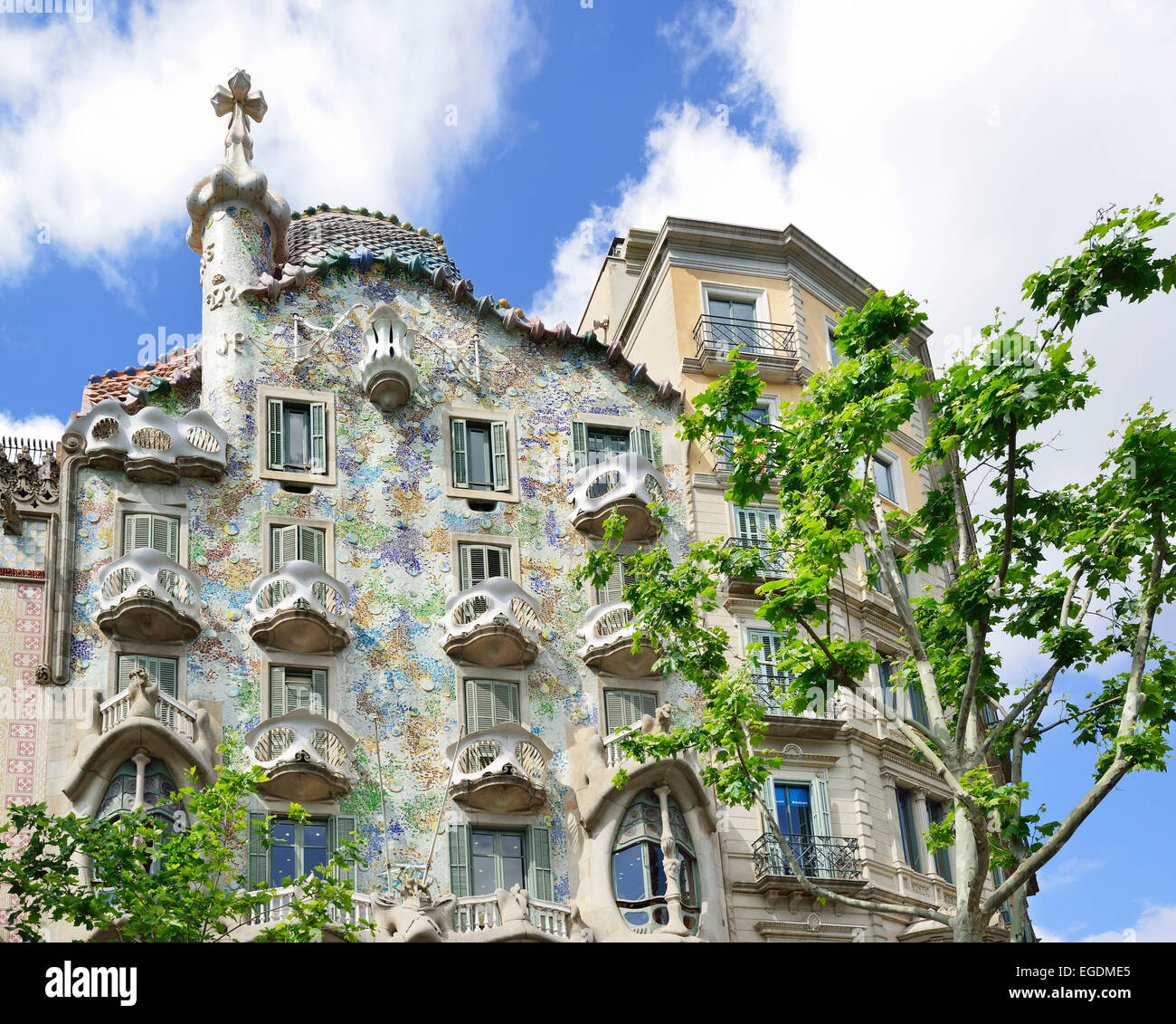 Casa Batllo, architetto Antoni Gaudi, Sito Patrimonio Mondiale dell'UNESCO, Catalano architettura modernista, Art Nouveau, Eixample di Barcellona, in Catalogna, Spagna Foto Stock