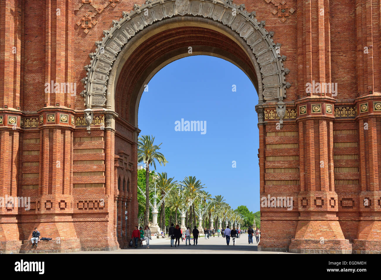 Arc de Triomf, arco trionfale, architetto Josep Vilaseca i Casanovas, stile Neo-Mudéjar, Barcellona, in Catalogna, Spagna Foto Stock