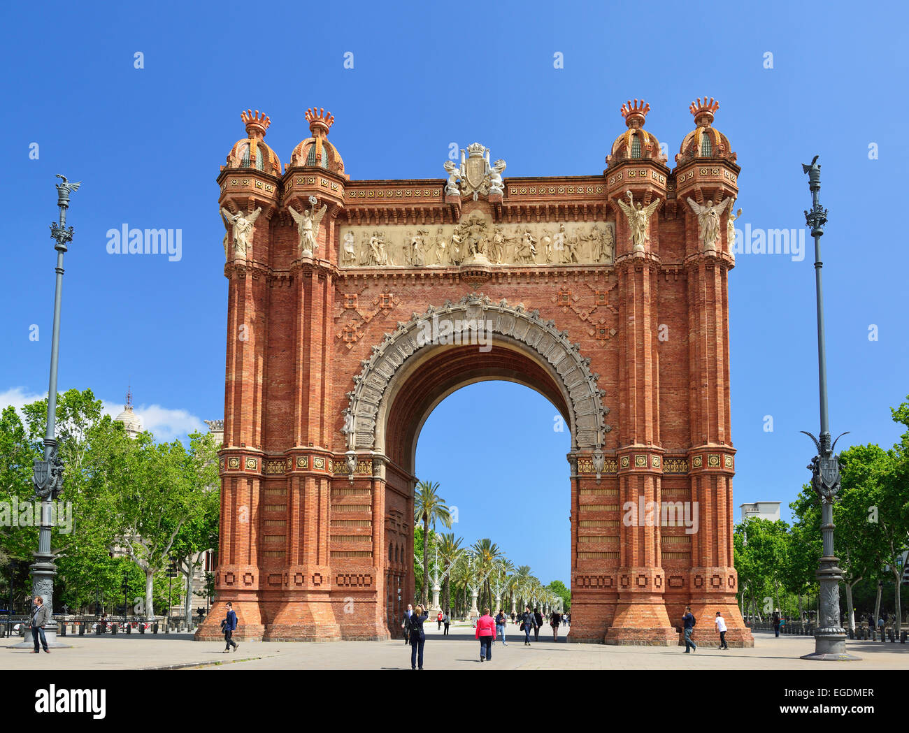 Arc de Triomf, arco trionfale, architetto Josep Vilaseca i Casanovas, stile Neo-Mudejar, Barcellona, in Catalogna, Spagna Foto Stock