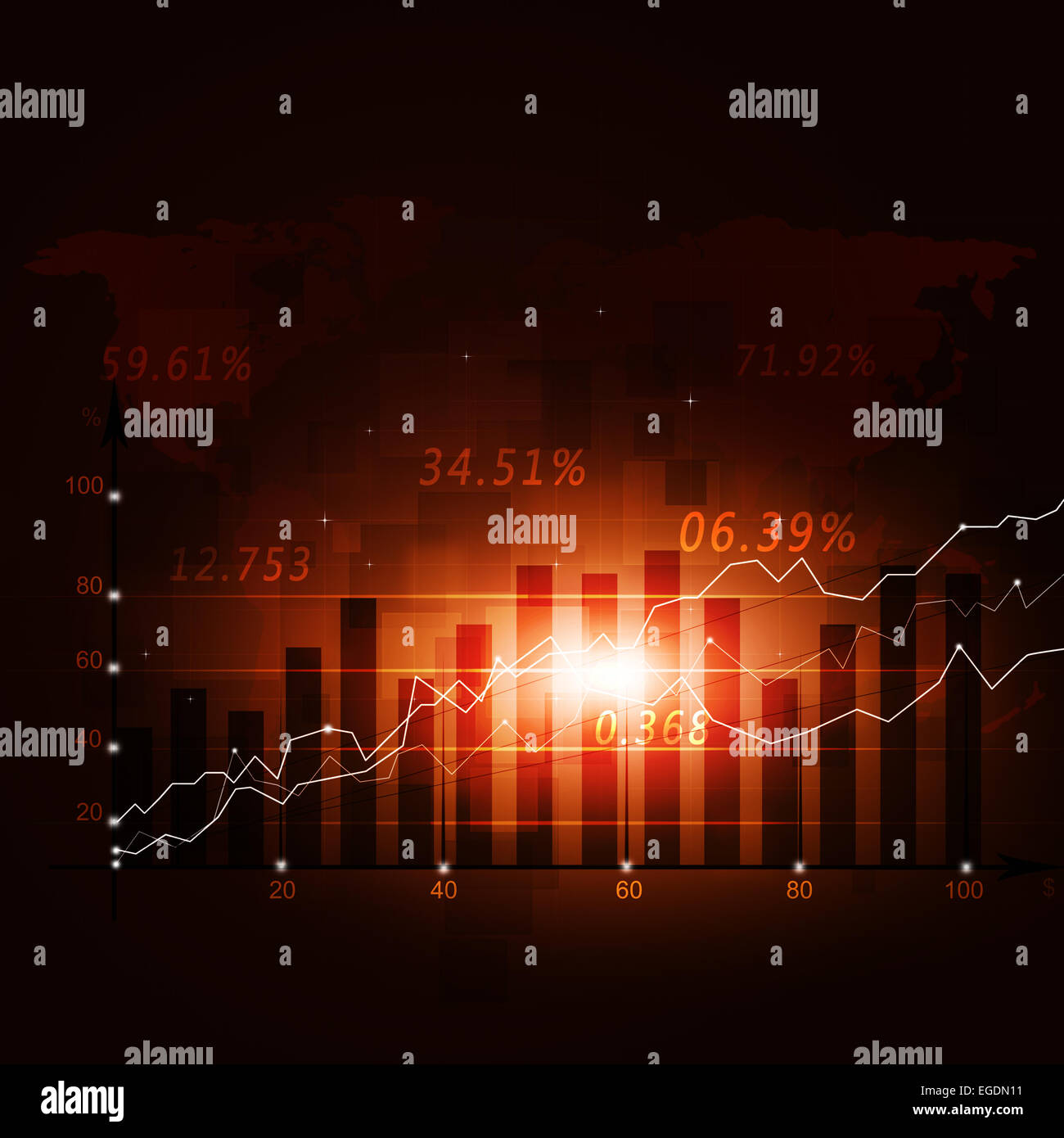 Finanza astratta schema sulla mappa del mondo rosso sfondo business Foto Stock