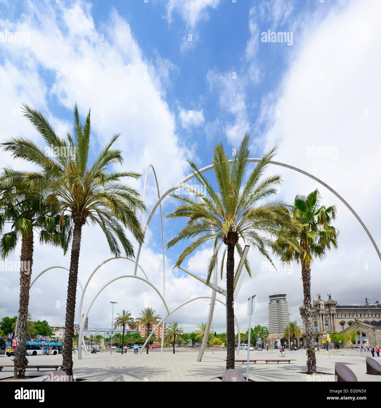 Le palme nel vecchio porto, Port Vell di Barcellona, in Catalogna, Spagna Foto Stock