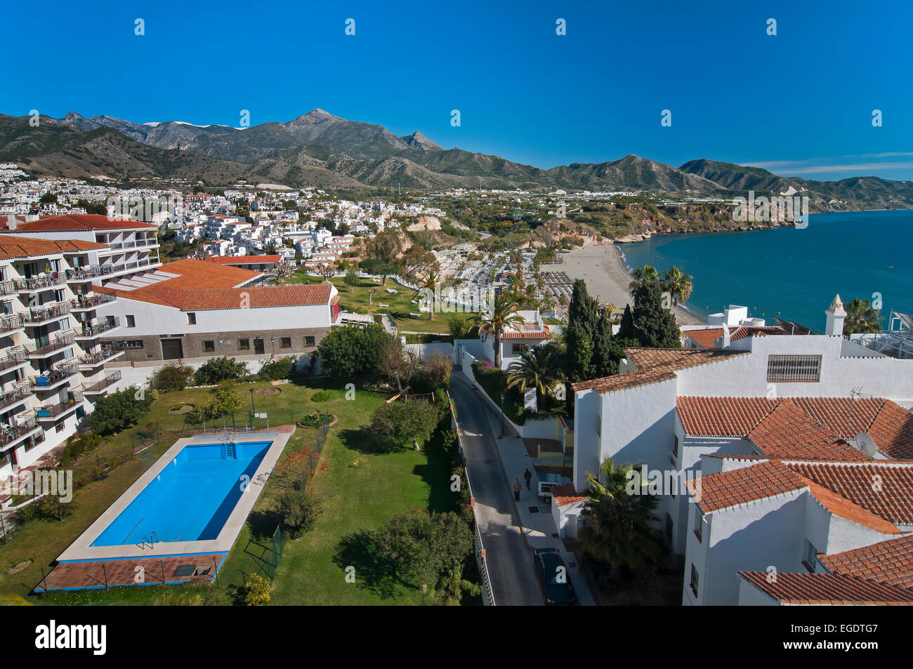 Vista panoramica, Nerja, provincia di Malaga, regione dell'Andalusia, Spagna, Europa Foto Stock
