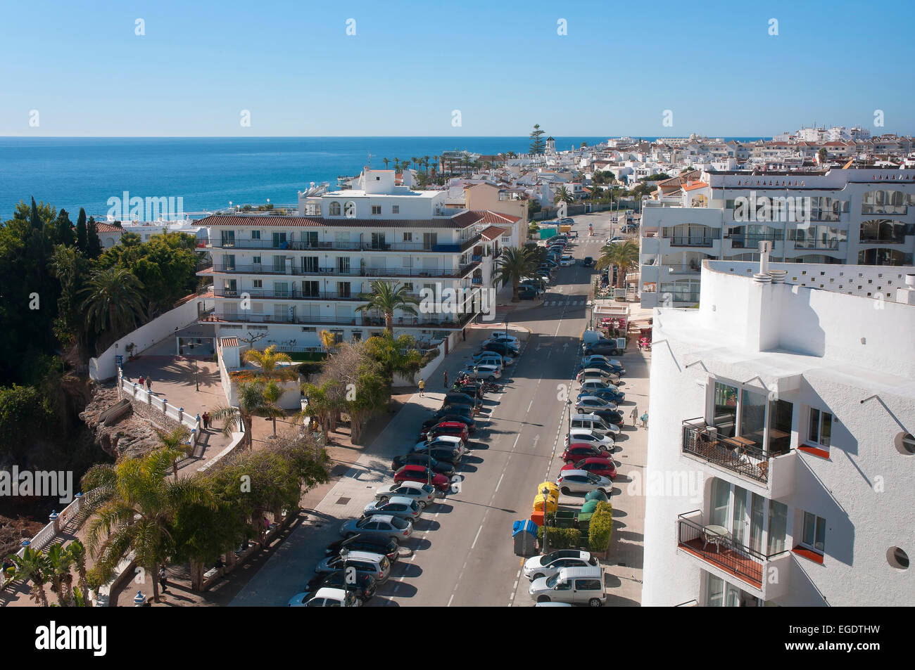 La veduta urbana, Nerja, provincia di Malaga, regione dell'Andalusia, Spagna, Europa Foto Stock