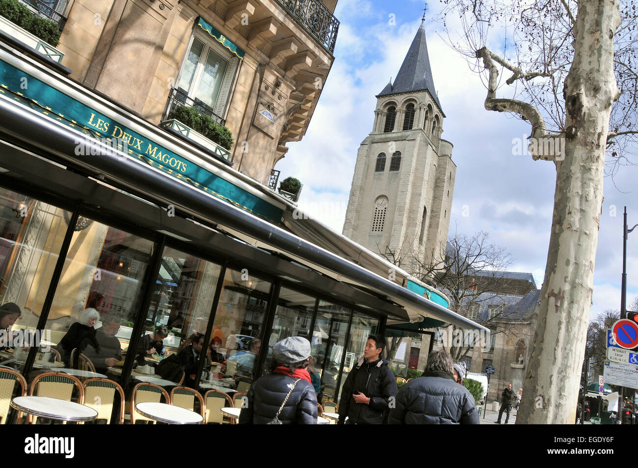 Caffetteria Deux Magots presso San Germain des Pres, Quartier Latin, Parigi, Francia Foto Stock