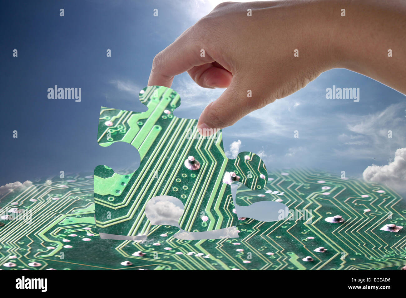 Lato di ingresso è collegare electronic jigsaw pattern per mancanti. Foto Stock