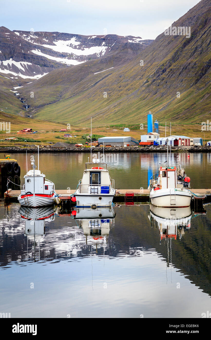 Barche da pesca nel porto di Siglufjörður Affitto in Islanda Foto Stock