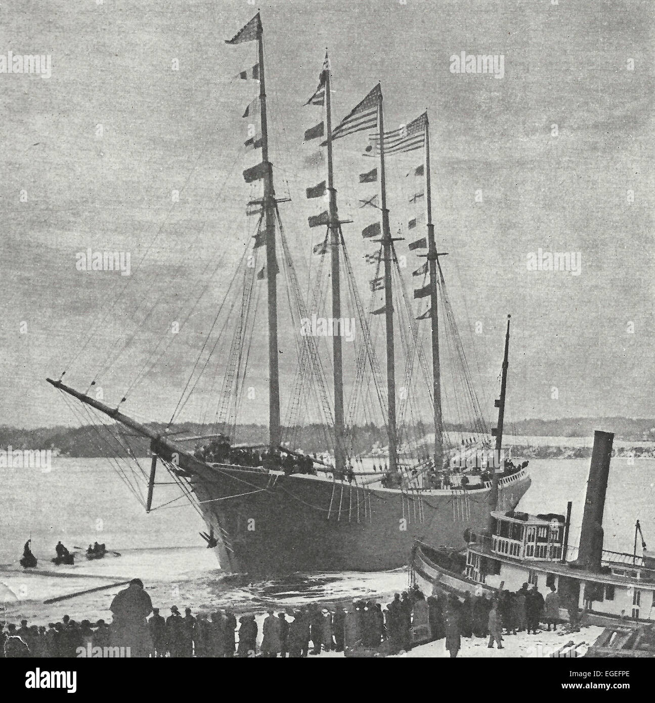 Il lancio del Carl F Cressy a Bath, Maine 6 Gennaio 1915 Foto Stock