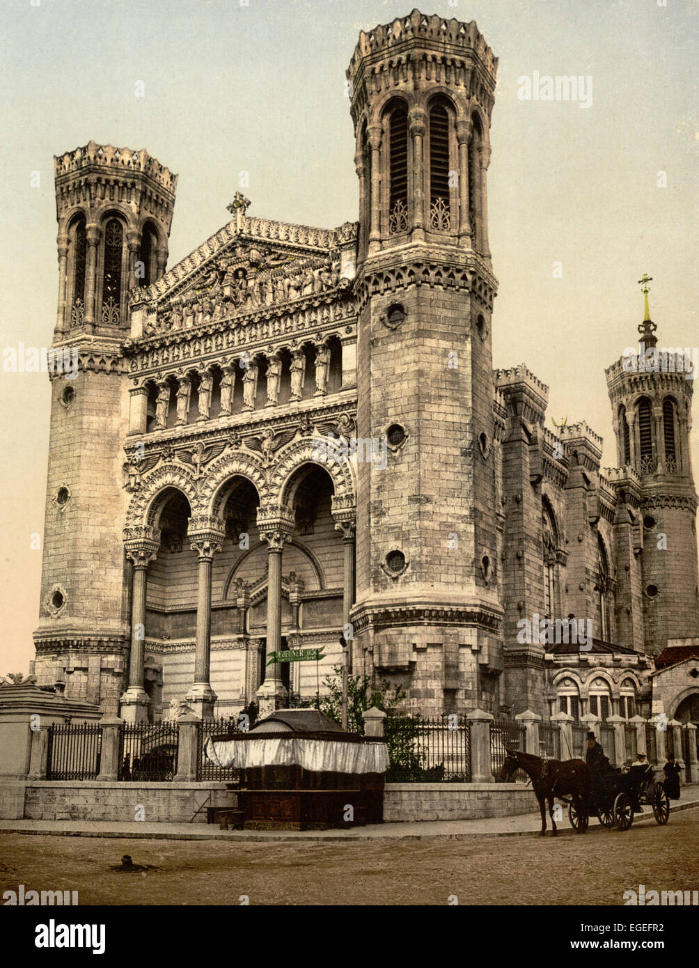 Basilica Fourviere, entrata principale, Lione, Francia, circa 1900 Foto Stock