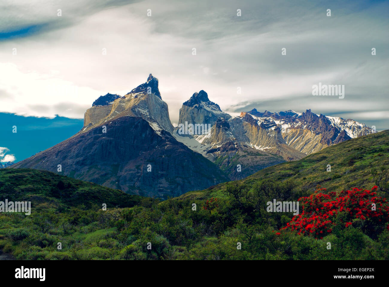 Vista incredibile di Torres del Paine in sud americana Andes Foto Stock