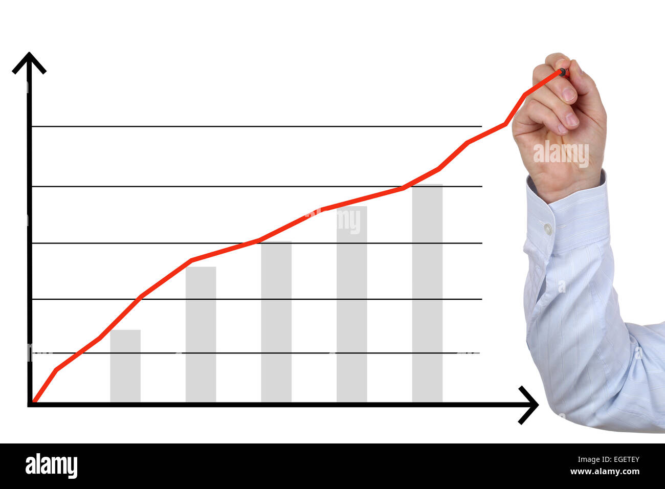Imprenditore di disegno di un concetto di business analysis, il successo e la crescita grafico Foto Stock