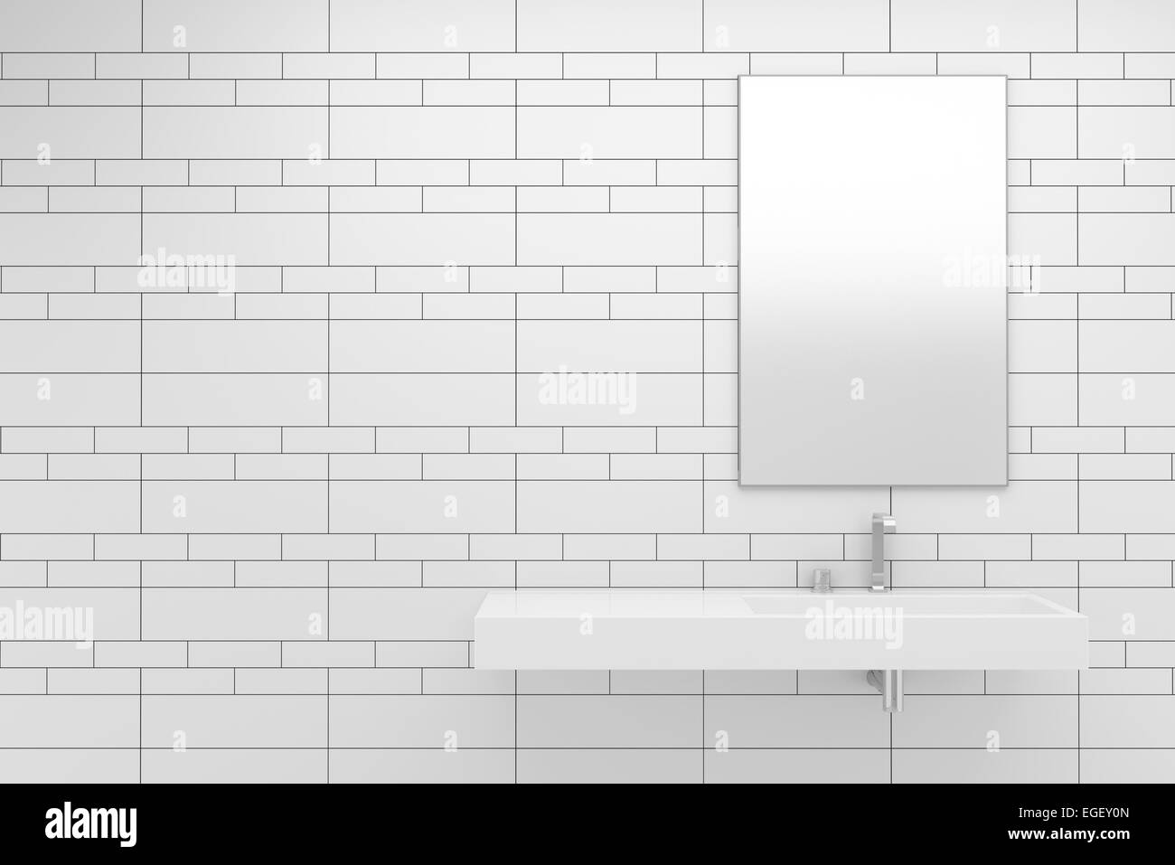 Una moderna stanza da bagno con piastrelle bianche sulla parete Foto Stock