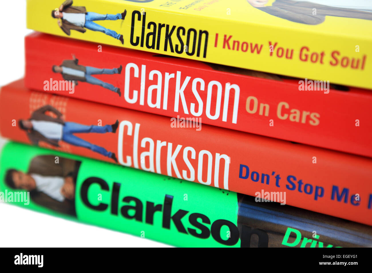 Jeremy Clarkson libri su sfondo bianco Foto Stock