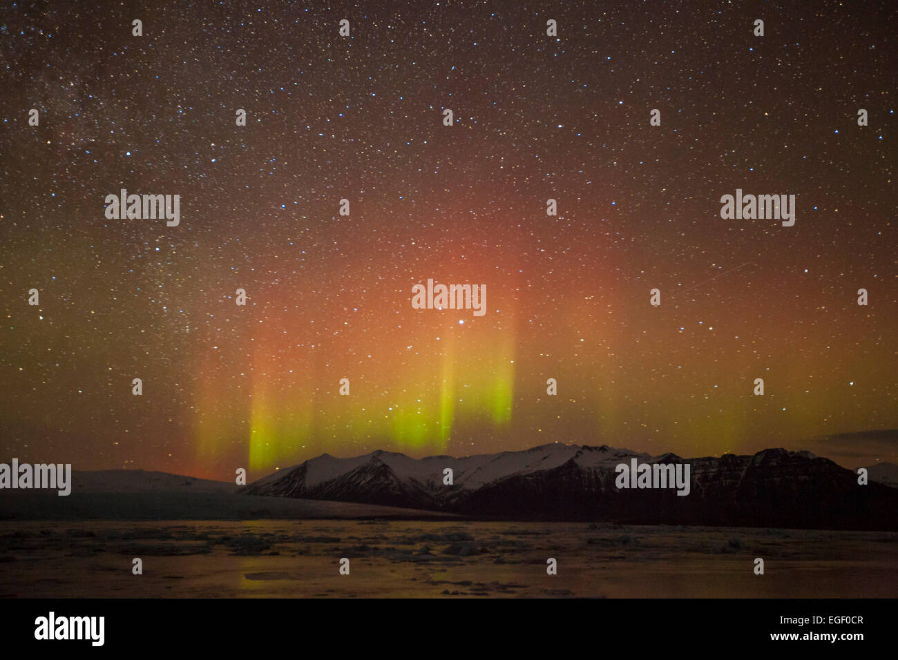 Aurora boreale o Northern Lights Jokulsarlon Islanda Europa Foto Stock