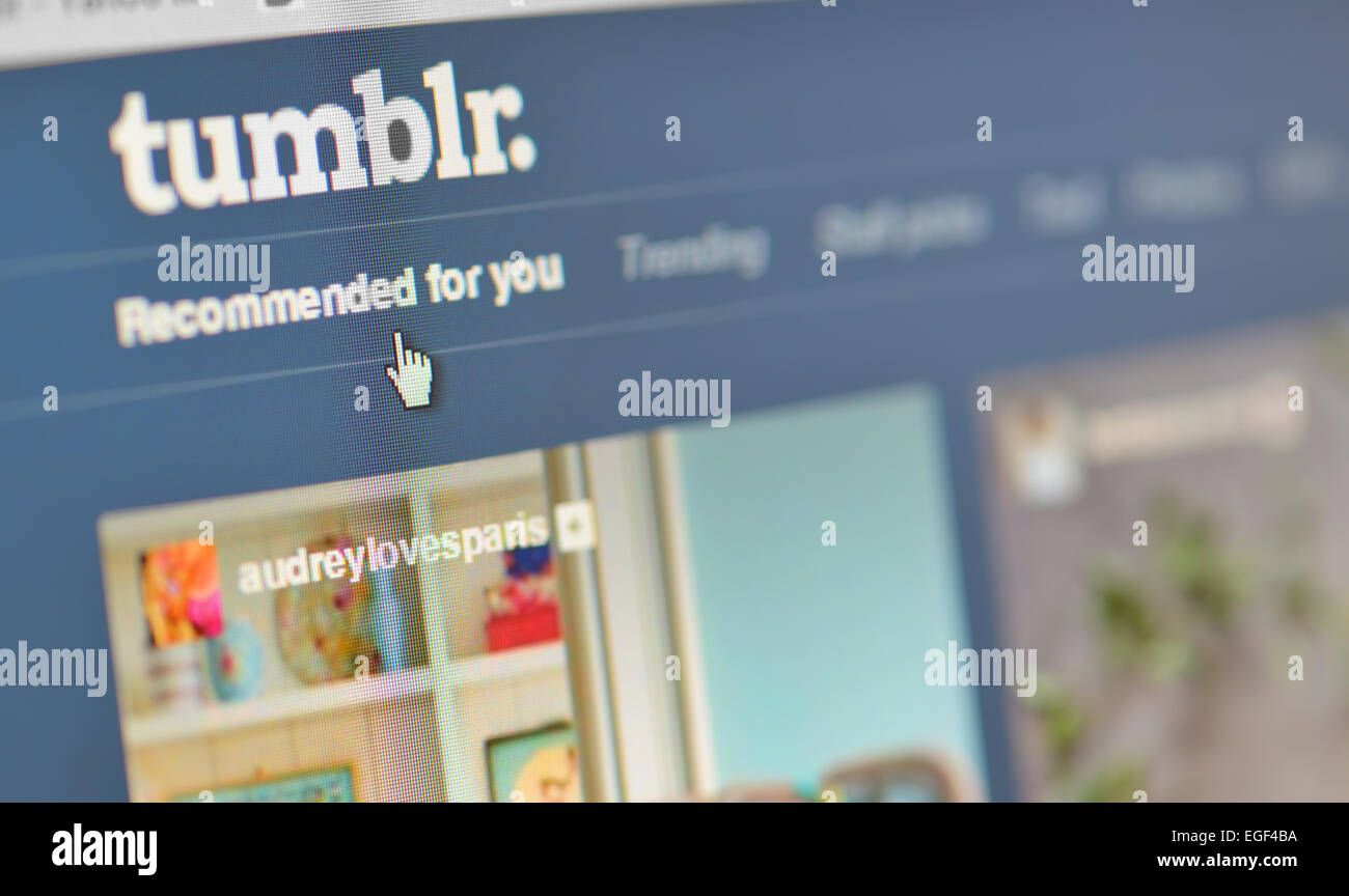 Galati, Romania, febbraio 24, 2015: Close-up di immagine Tumblr le pagine web su un monitor Foto Stock