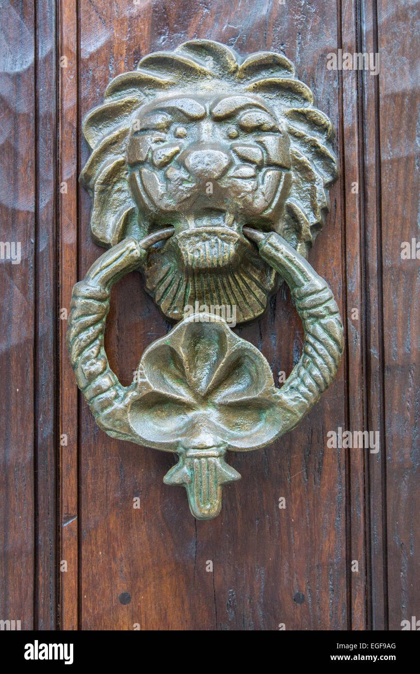 Ornati battenti della porta e il livello di dettaglio su th famose porte di Cartagena storici della città vecchia. Foto Stock