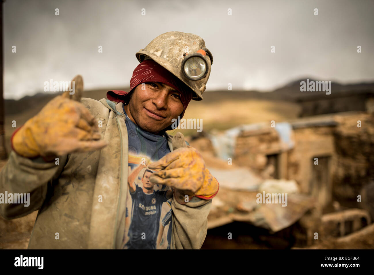 Ritratto di Luiz, le miniere del Cerro Rico, Potosi, Altiplano meridionale, Bolivia Foto Stock