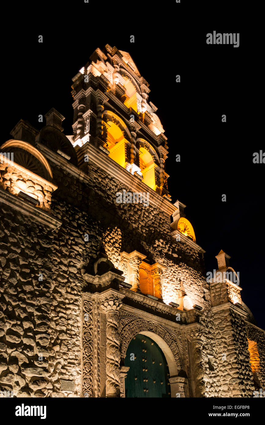 La Iglesia de San Bernado di notte, Potosi, Altiplano meridionale, Bolivia Foto Stock