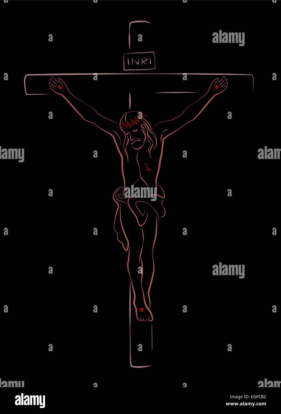 Gesù Cristo crocifisso su sfondo nero. Foto Stock