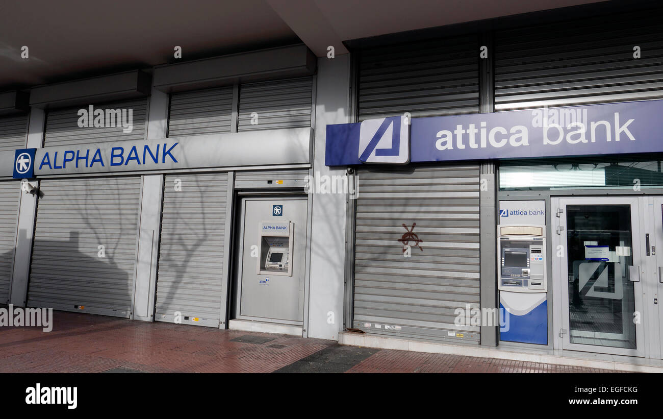 Grecia Atene stadiu street bank le macchine ATM Foto Stock