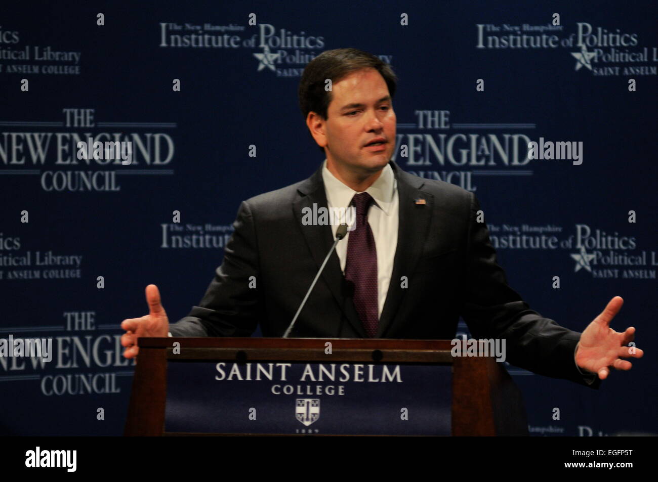 Manchester, NH, Stati Uniti d'America. Il 24 febbraio, 2015. Stati Uniti Il senatore Marco Rubio presso NH Istituto di Politica, Manchester, NH, Stati Uniti d'America, 24 Feb 2015 Credit: Andrew Cline/Alamy Live News Foto Stock