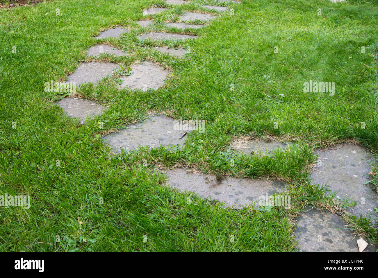 Passerella di pietra in un grande giardino verde Foto Stock