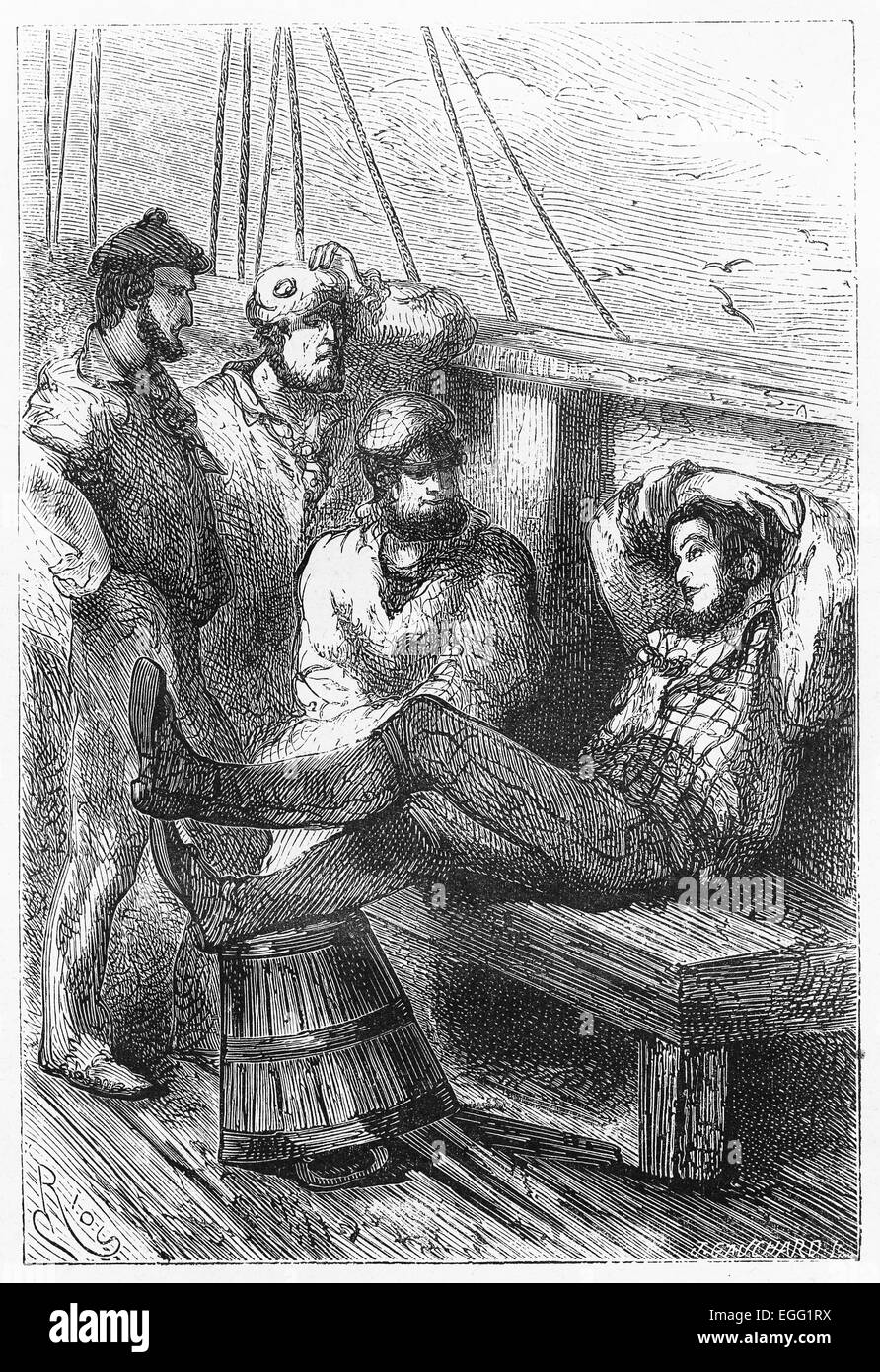 Joe parlando con i marinai - Immagine da Jules Verne Foto Stock