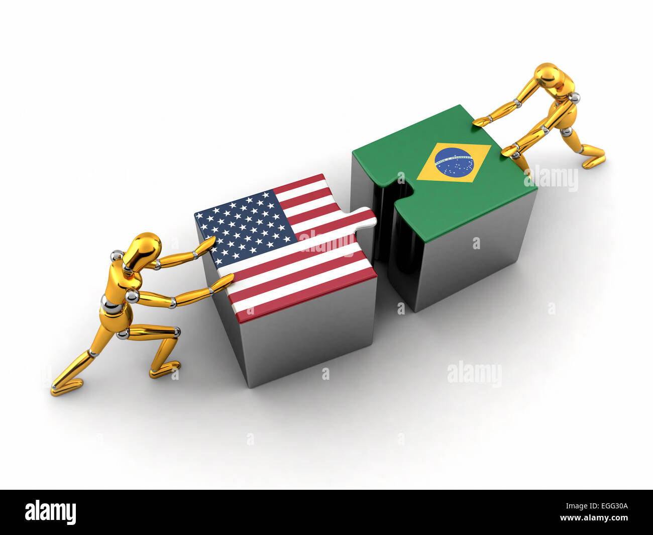 Politica finanziaria o il concetto di Stati Uniti d'America lottando e trovare una soluzione con il Brasile. Foto Stock
