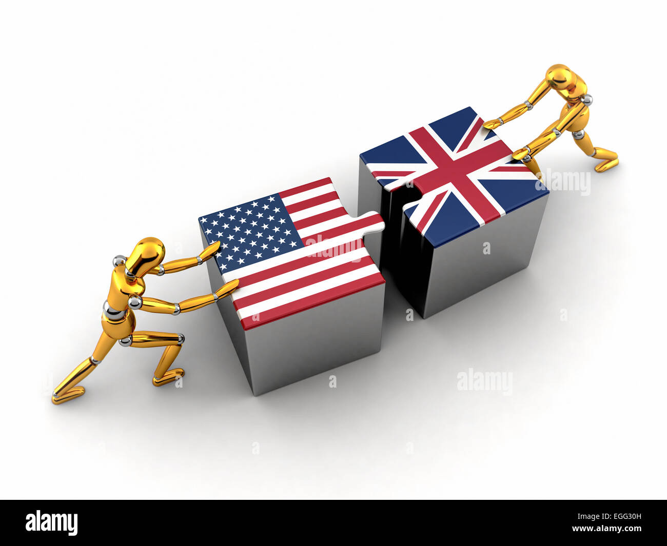 Politica finanziaria o il concetto di Stati Uniti d'America lottando e trovare una soluzione con il Regno Unito Foto Stock