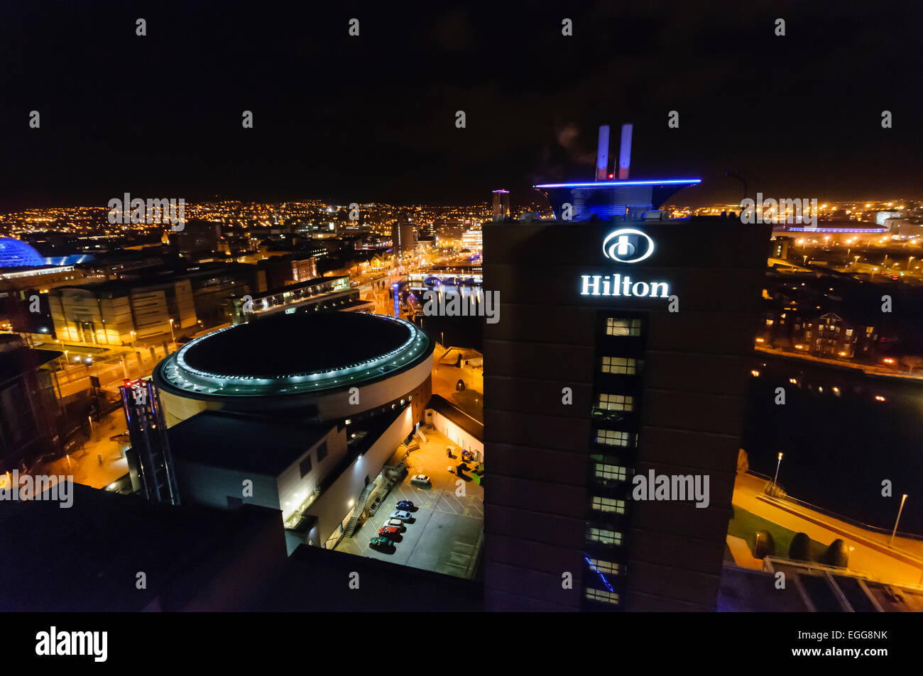 Belfast di notte, guardando a Nord Foto Stock