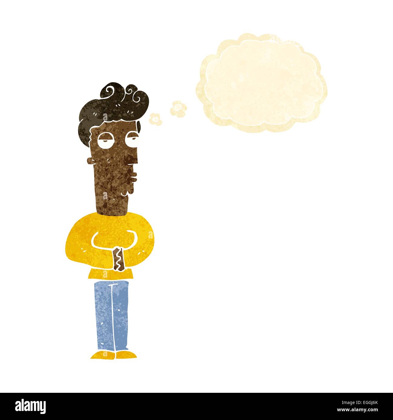 Cartoon jaded uomo con fumetto pensiero Illustrazione Vettoriale