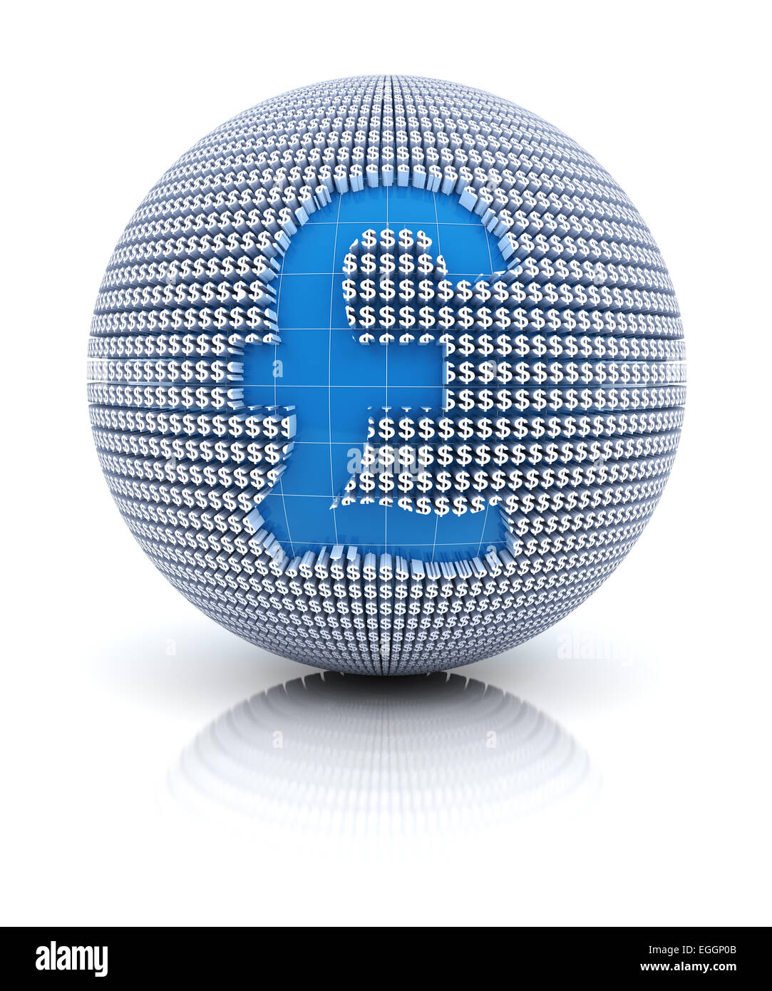 Sterlina inglese icona sul globo terrestre formato da dollar sign, 3D render Foto Stock