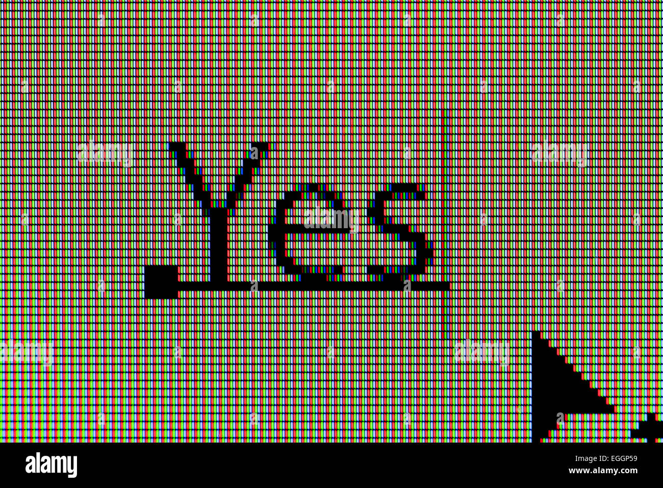 Primo piano della parola "Sì" sul display a cristalli liquidi dello schermo del computer Foto Stock