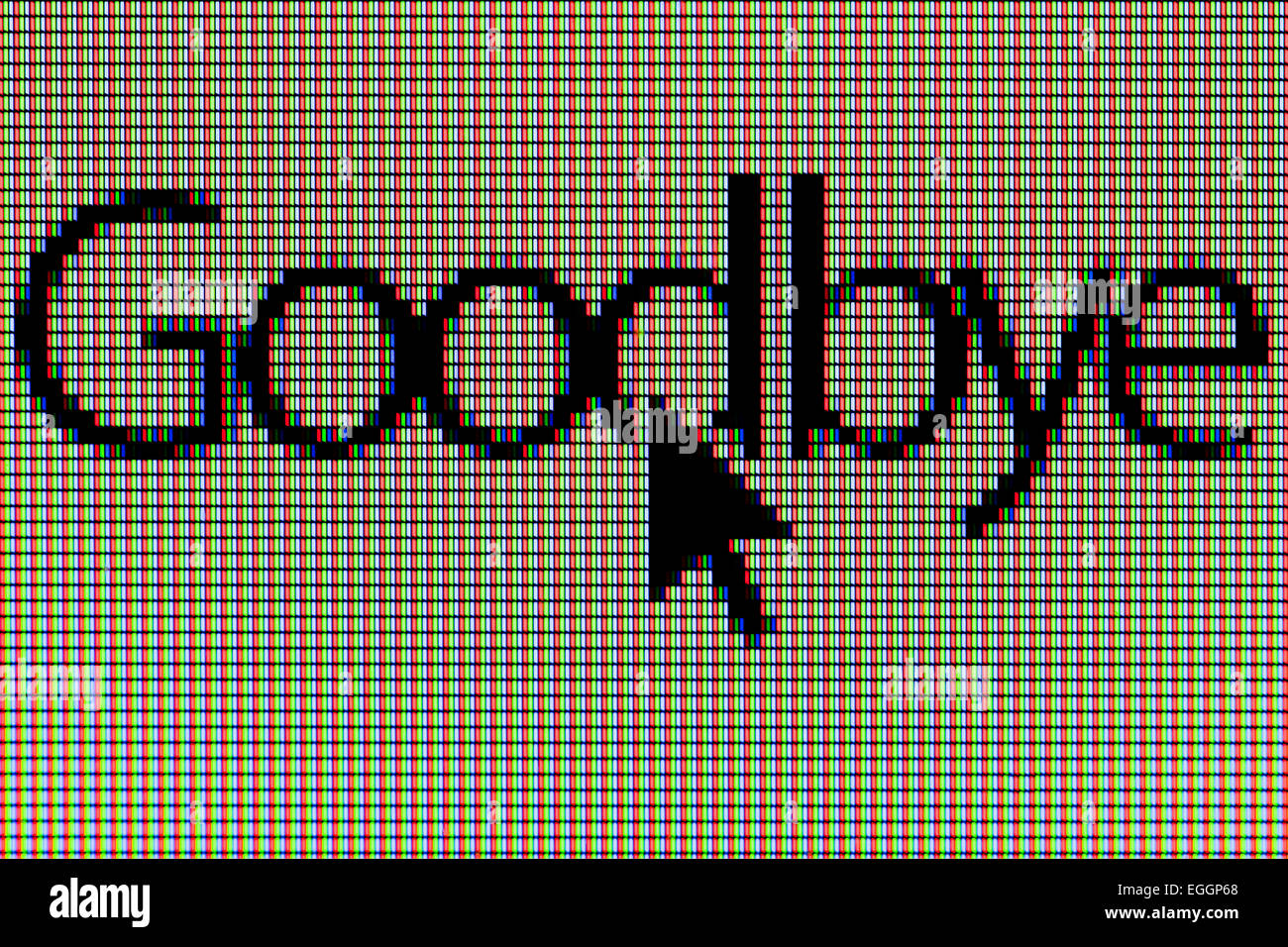Primo piano della parola 'goodbye' sul display a cristalli liquidi dello schermo del computer Foto Stock