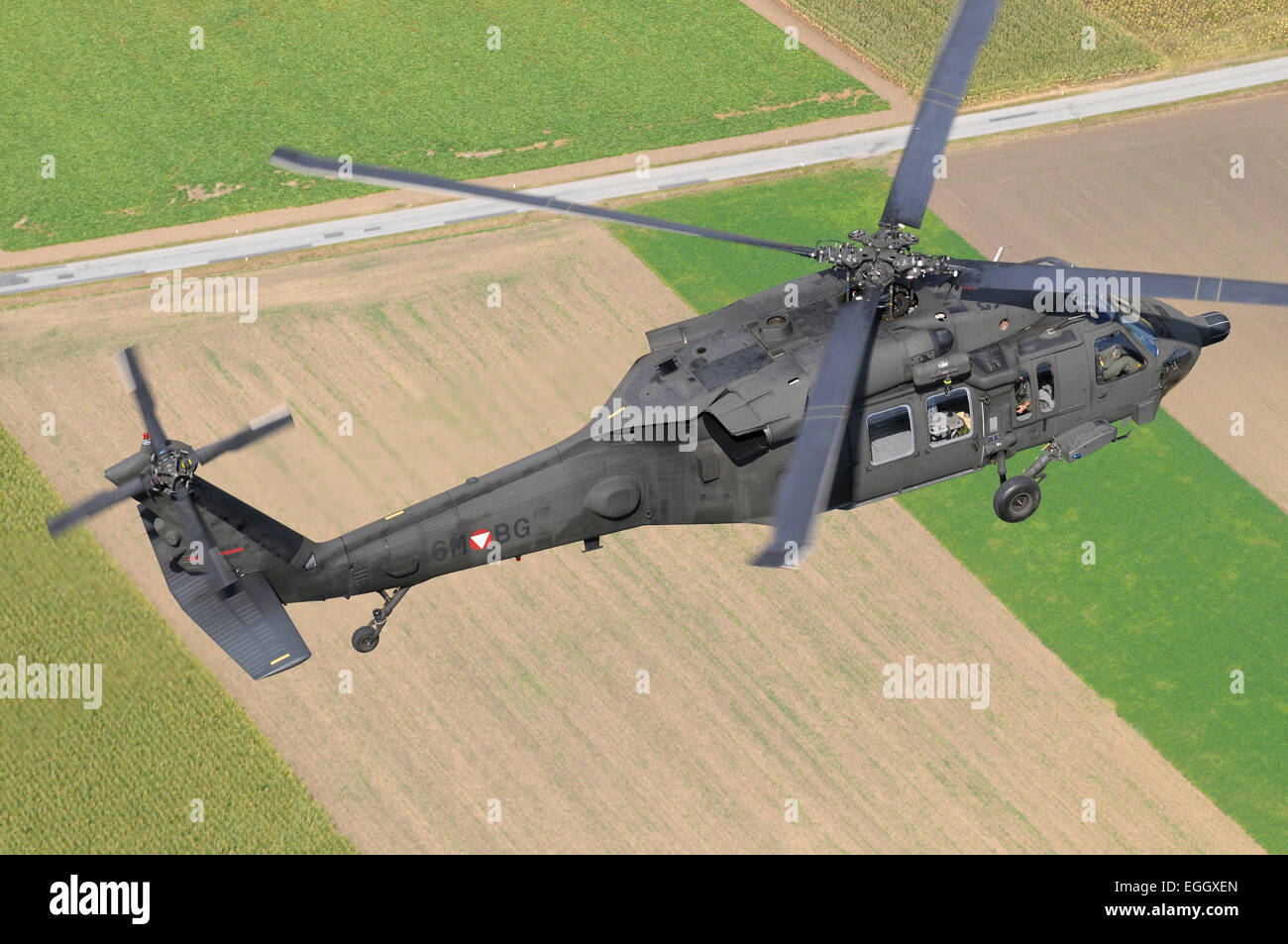 UH-60 Black Hawk elicottero austriache della Air Force in volo. Foto Stock