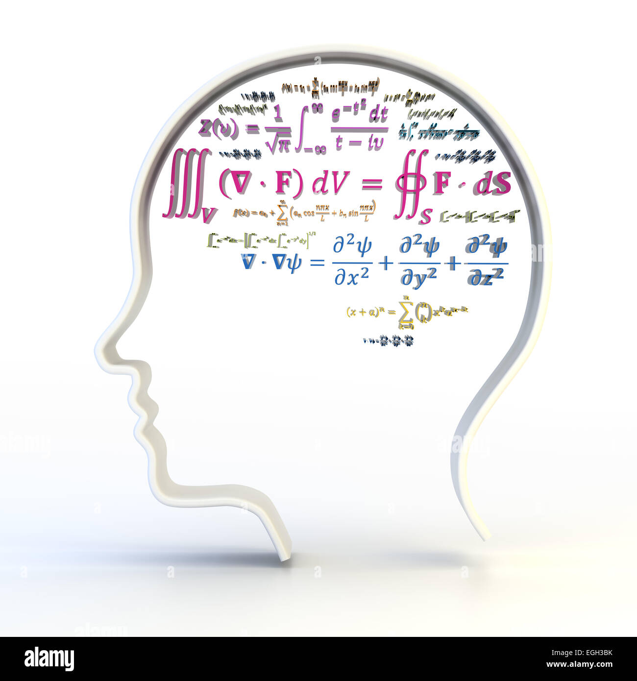 Profilo della testa umana con funzionalità avanzate di equazioni matematiche Foto Stock