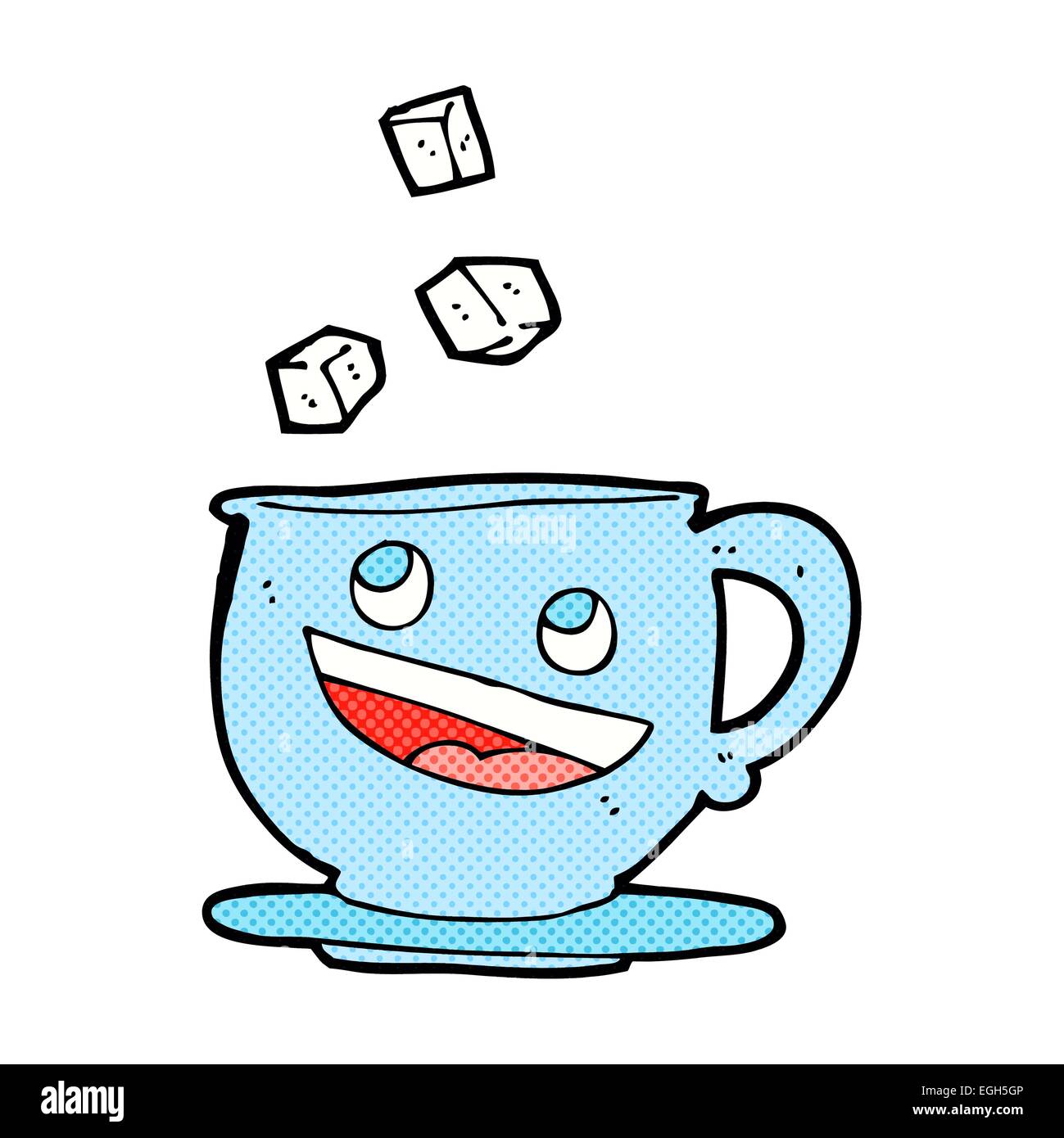 Cartoon zollette di zucchero di cadere nella tazza da tè Immagine