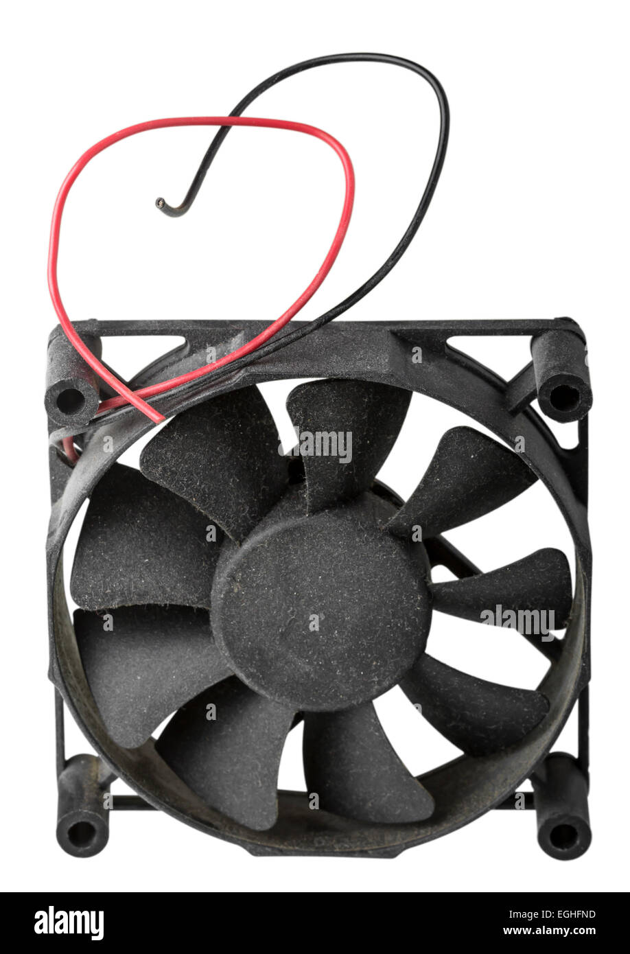 Il vecchio ventilatore per il raffreddamento CPU isolato su sfondo bianco con tracciato di ritaglio Foto Stock