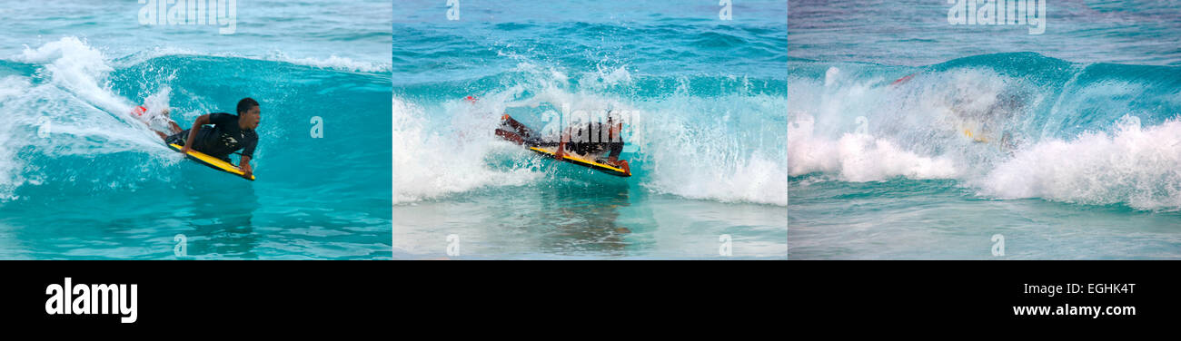 Surf, Boy è il surf sulle onde, wave surfer in azione. Foto Stock