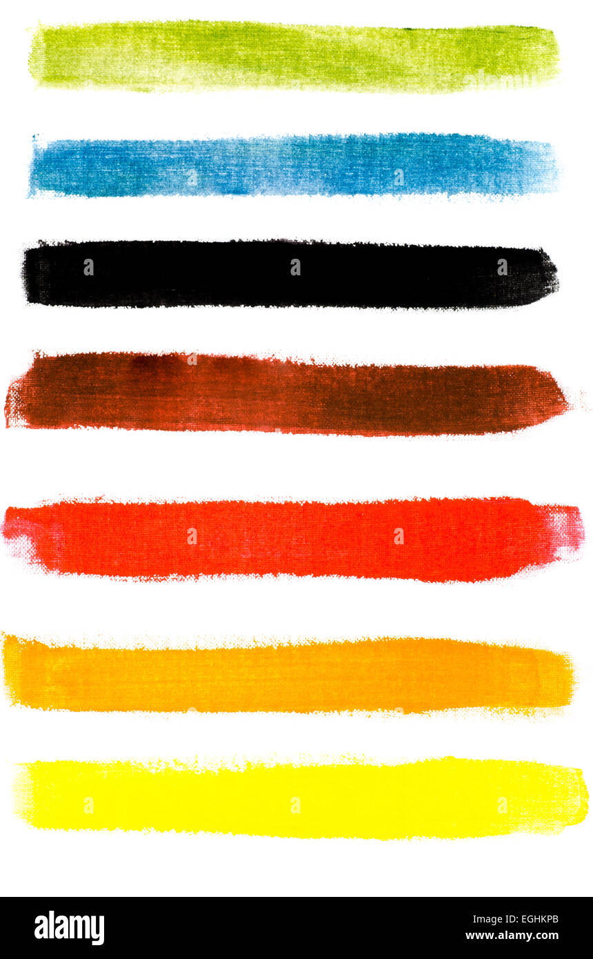 Multicolore corse ad acquerello su carta bianca sullo sfondo Foto Stock