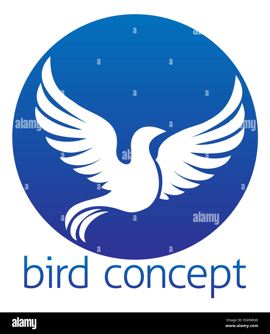 Una illustrazione astratta di un uccello bianco o colomba design circolare Foto Stock