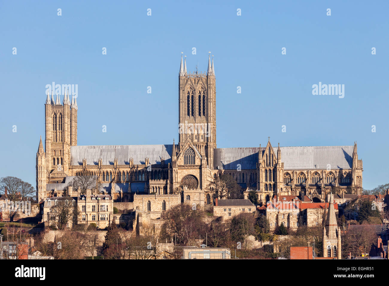 Cattedrale di Lincoln, d'inverno. Foto Stock